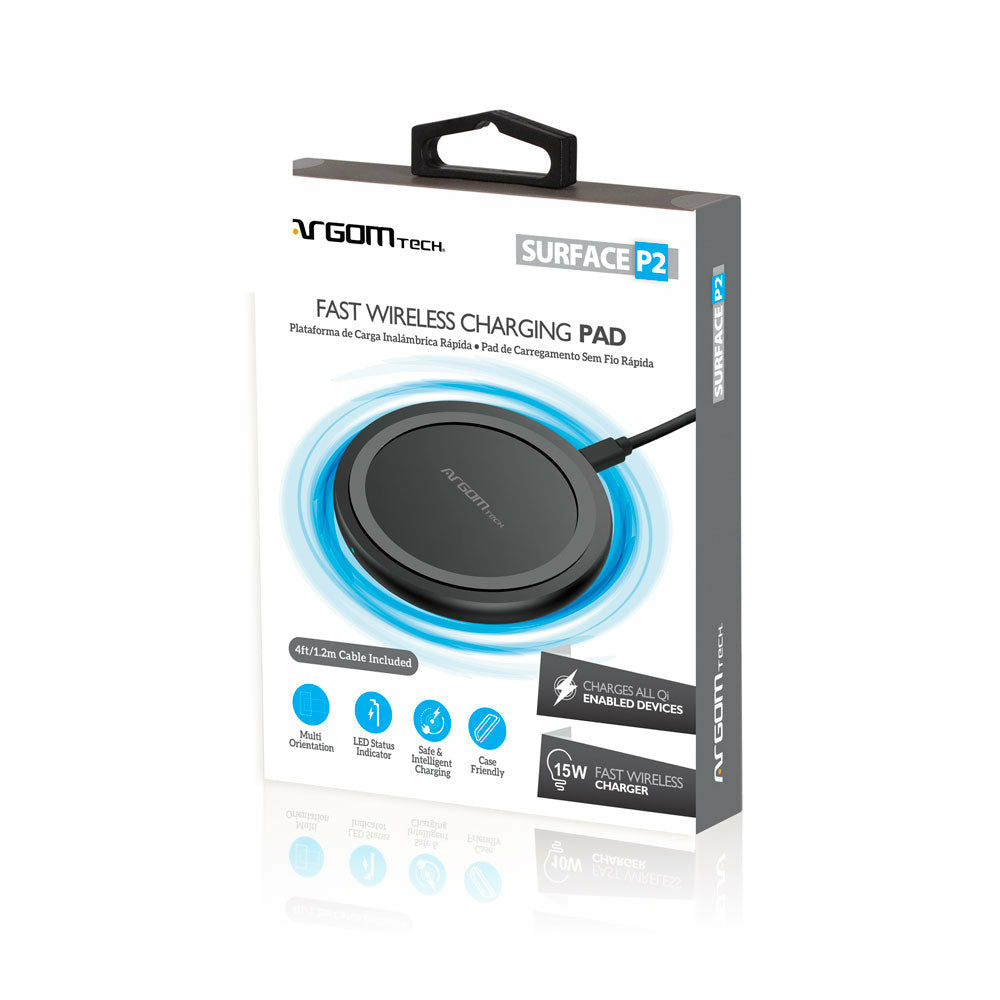 Cargador Inalámbrico Argomtech Rápido 15W Con Certificación QI /FCC Micro USB Color Negro