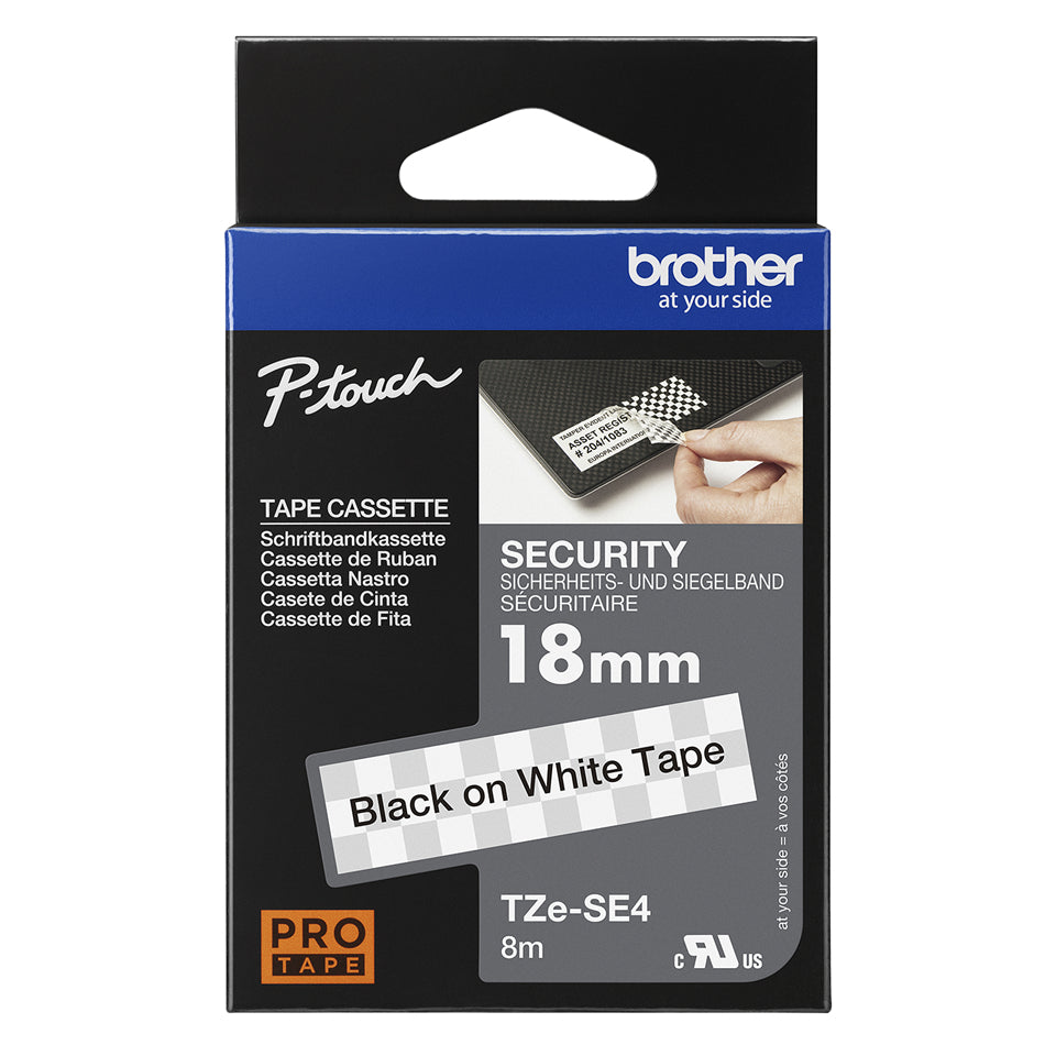 Cinta Brother TZESE4 Laminada Texto Negro Sobre Fondo Blanco 18mmx8m
