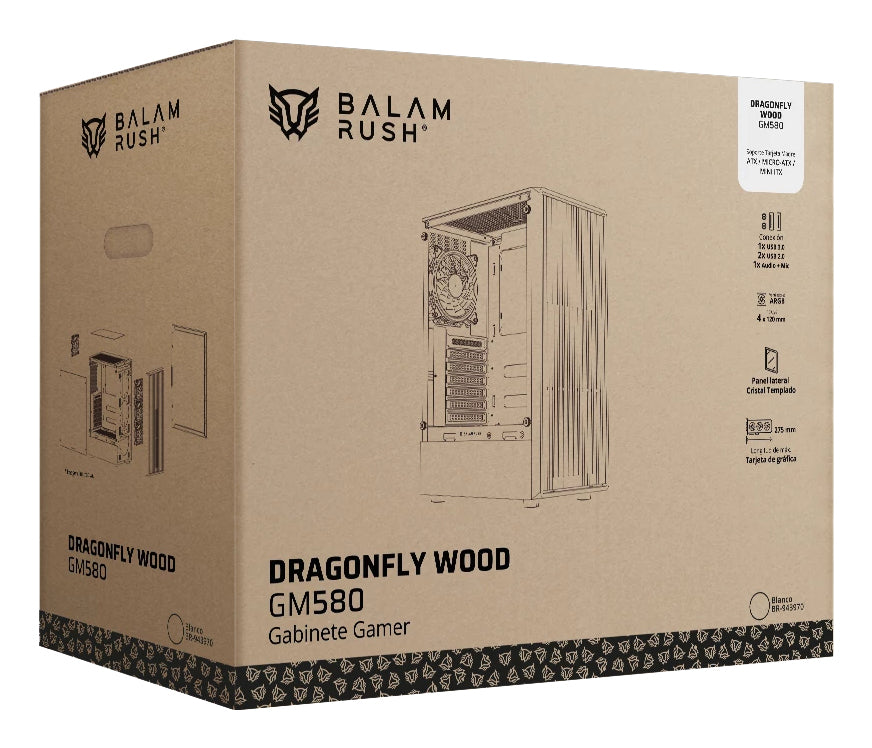 Gabinete Gamer Balam RushCompact Media Torre Dragonfly Wood GM580 Balam Rush / Blanco
