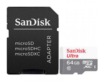 Memoria Micro SD SanDisk Ultra 64GB Micro SDXC UHS-I Clase 10 C/Adaptador Color Gris Blanco SDSQUNR-064G-GN3MA