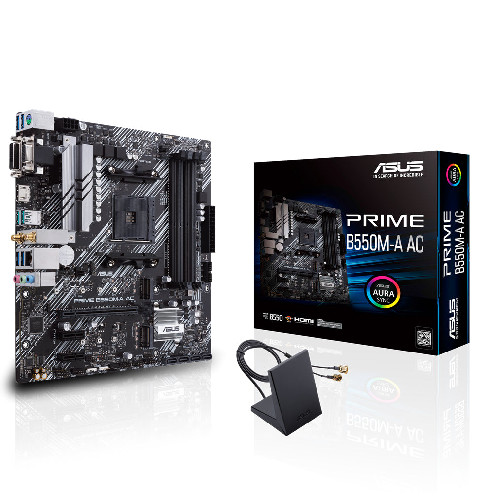 Tarjeta Madre Asus Prime B550M-A AC 4xDDR4 128GB 4800Mhz PCIe 4.0 M.2 1xD-Sub 1xHDMI 1xDVI-D S AM4 mATX Wi-Fi BT