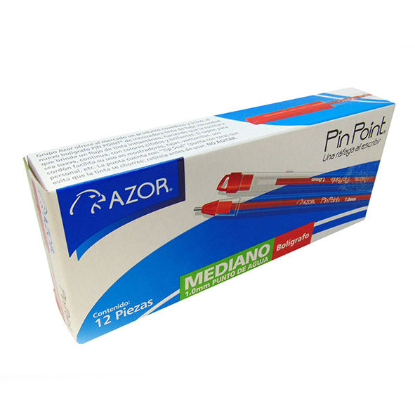 Bolígrafo Azor Pin Point Mediano 1.0mm Rojo Caja C/12