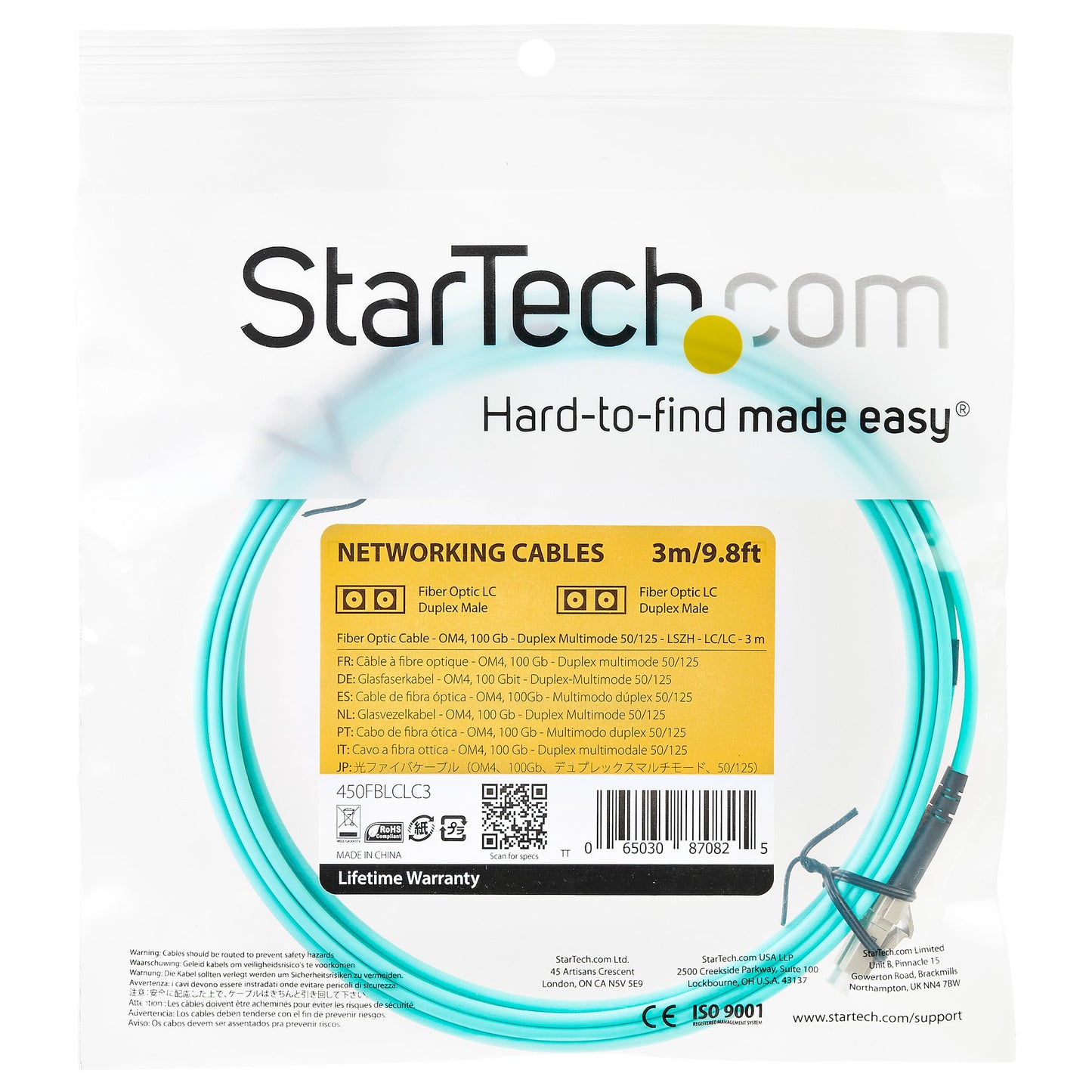 StarTech.com 450FBLCLC3 cable InfiniBand y de fibra óptica Color aguamarina