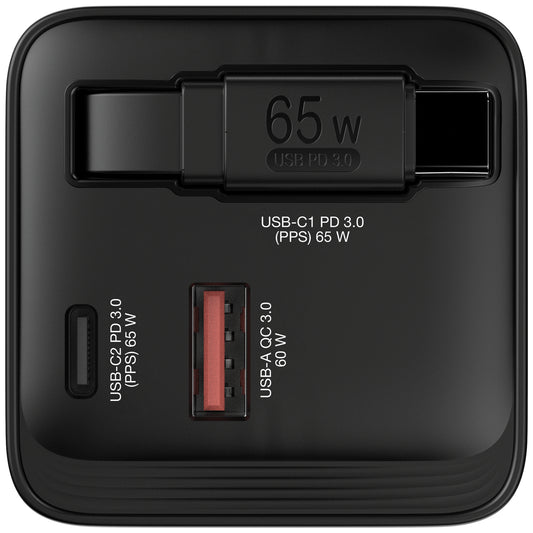 Cargador Verbatim GaN 65W de Cable retráctil