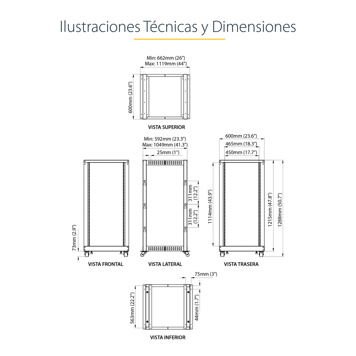 StarTech.com 4POSTRACK25U armario rack Rack o bastidor independiente Negro