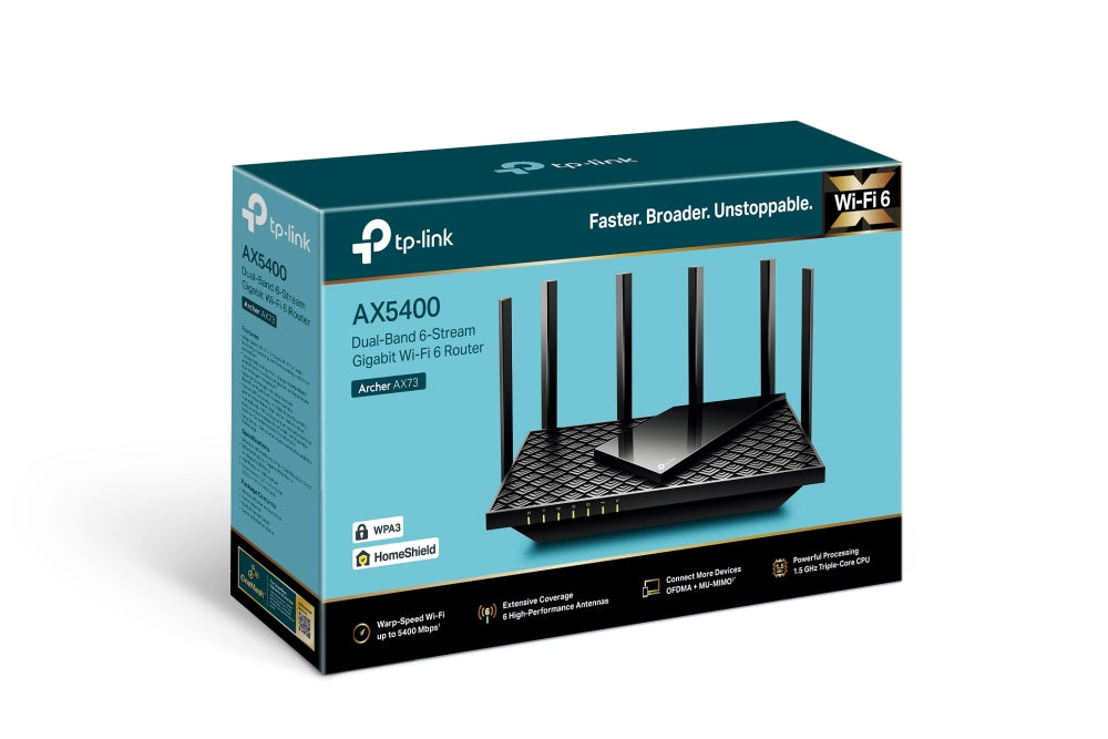 Router TP-LinkDual-Band Wi-Fi 6 574 Mbps at 2 4 GHz 4804 Mbps at 5 GHz 6× Antennas