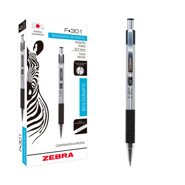 Boligrafo F-301 compac grip gris punto fino tinta negra cuerpo de Acero inoxidable caja c/6