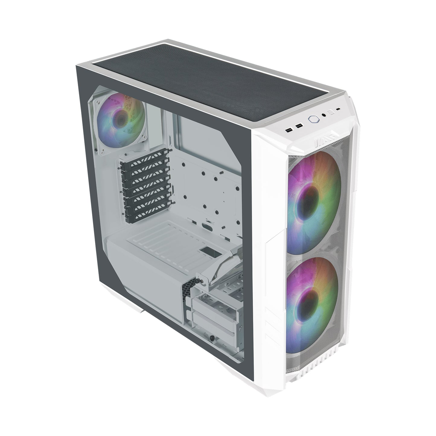 Gabinete Gamer Cooler Master MasterBox HAF 500 Media Torre ITX mATX ATX 4xFan RGB Cristal Templado Blanco