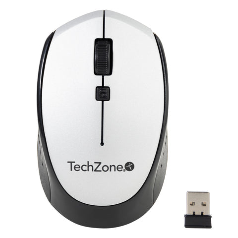 Mouse Inalambrico TechZone Optico 800 a 1600 DPI Ajustable 4 Botones Ambidiestro Win/MAC Color Plata