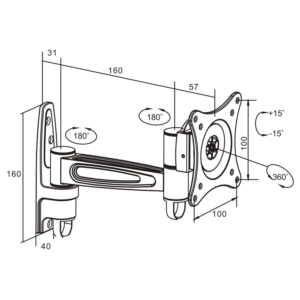 Soporte Monitor Manhattan Pared Movimiento Articulado Pantalla Plana 13" a 27" Máximo 15 Kg