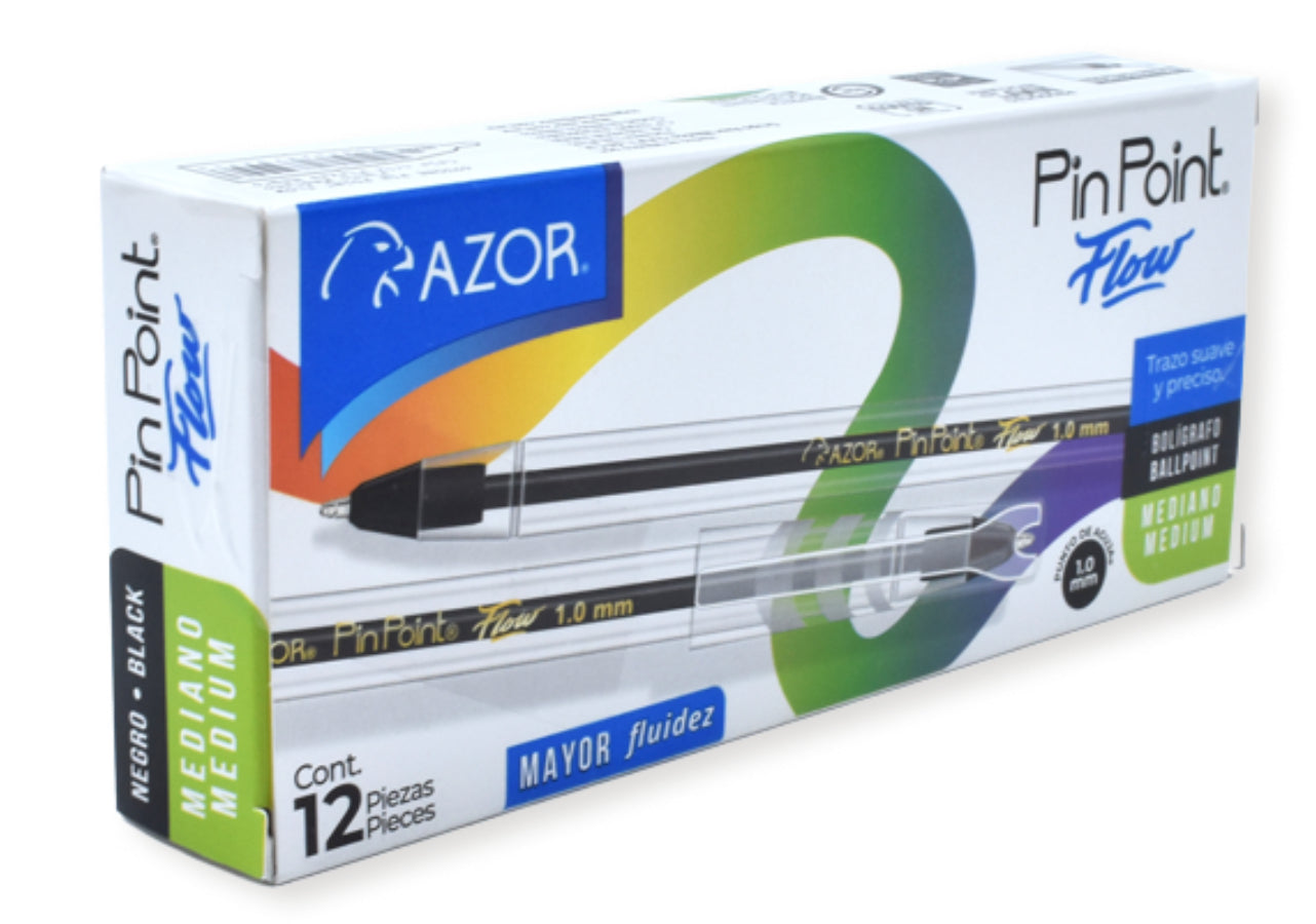 Bolígrafo Azor Pin Point Flow 1.0 mm color negro c/12 pzas