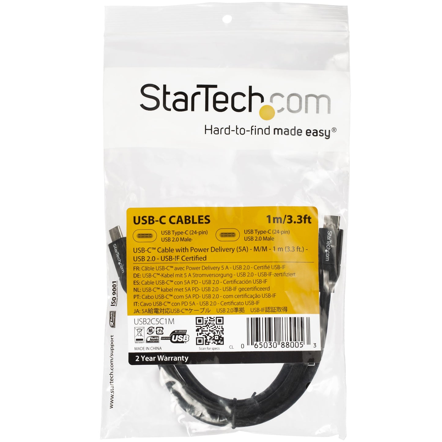 StarTech.com USB2C5C1M cable USB 0.48 Gbit/s Negro