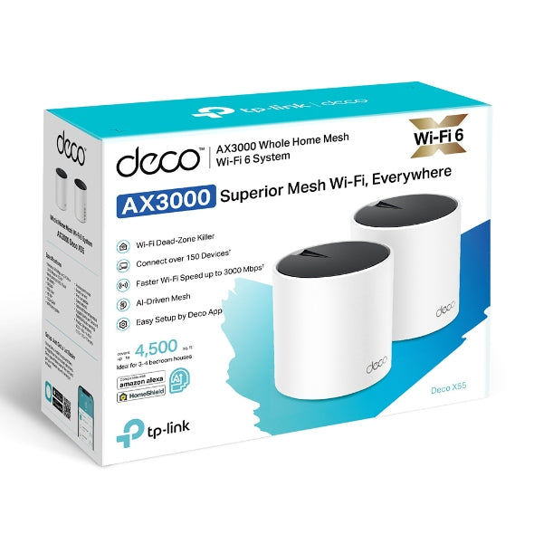 TP-Link DECO X55 (2-Pack) Doble banda (2,4 GHz / 5 GHz) Wi-Fi 6 (802.11ax) Blanco 3 Interno