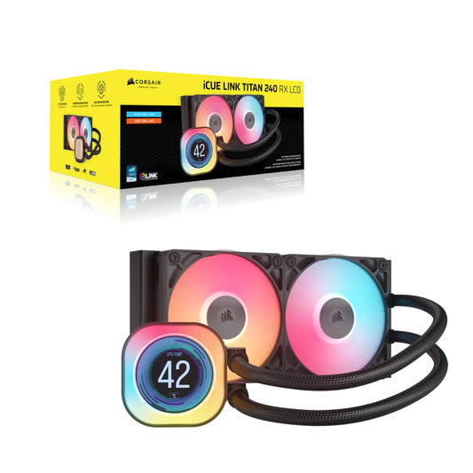 Enfriamiento Líquido Corsair iCUE LINK TITAN 240 RX LCD 240mm 1851 1700 AM4 AM5 Negro
