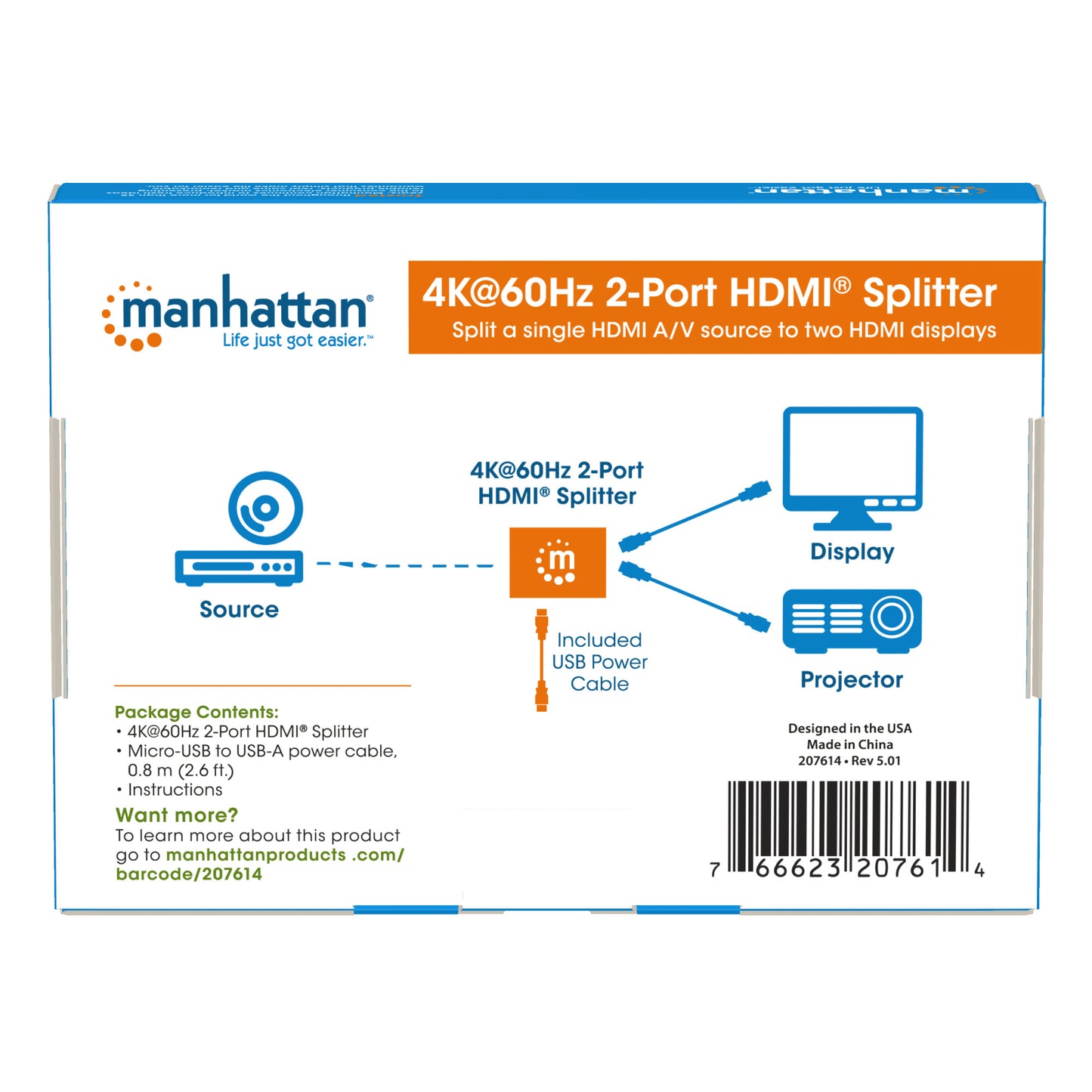 Manhattan 207614 divisor de vídeo HDMI 2x HDMI