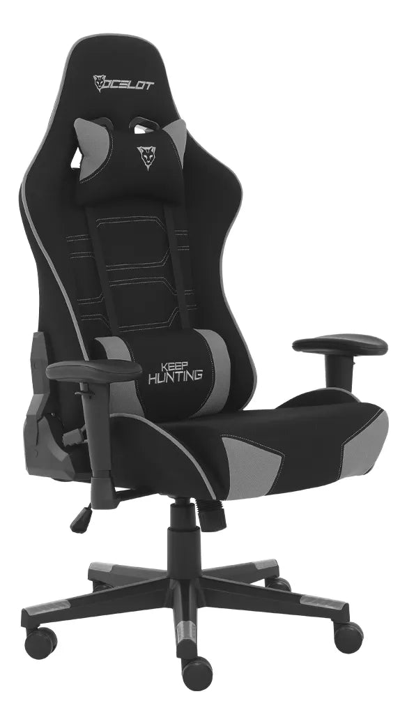Silla Gamer Ocelot Ergonómica Tela Automotriz Descansa Brazos Ajustables Reclinable 90-155 grados Soporta hasta 150 Kg Almohadillas