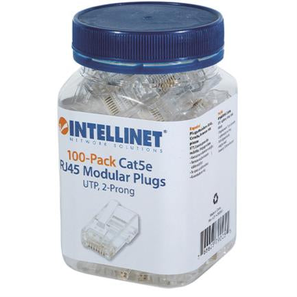 Plug Intellinet RJ45 Cat 5e UTP Multifilar 15 Micras Bote C/100 Pzas