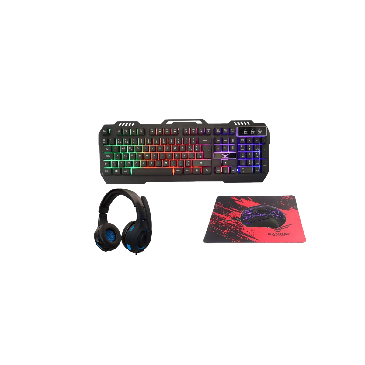 Kit Gamer 4 en 1 Teclado + Mouse + Audífonos + Mousepad, Alámbrico