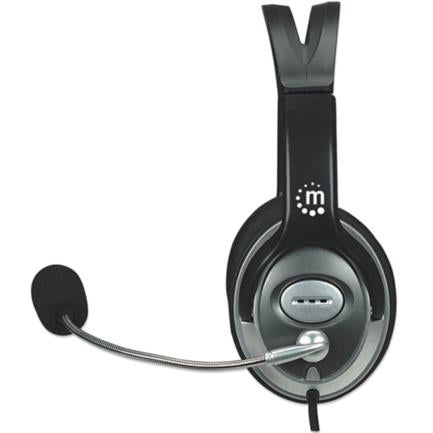 Audífonos Manhattan Estéreo Clásicos Micrófono Extensión Metálica Flexible Color Negro-Plata
