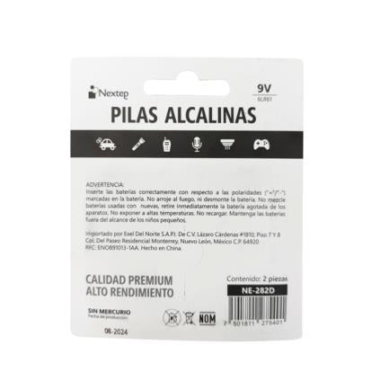 Pilas Nextep 9V Alcalinas Cuadrada 6LR61 c/2 Piezas - vista 2