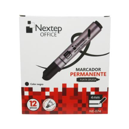Marcador Nextep Permanente Punta Gruesa Cincel 4mm Negro c/12 Pzas - vista 2