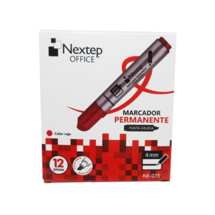 Marcador Nextep Permanente Punta Gruesa Cincel 4mm Rojo c/12 Pzas - vista 2