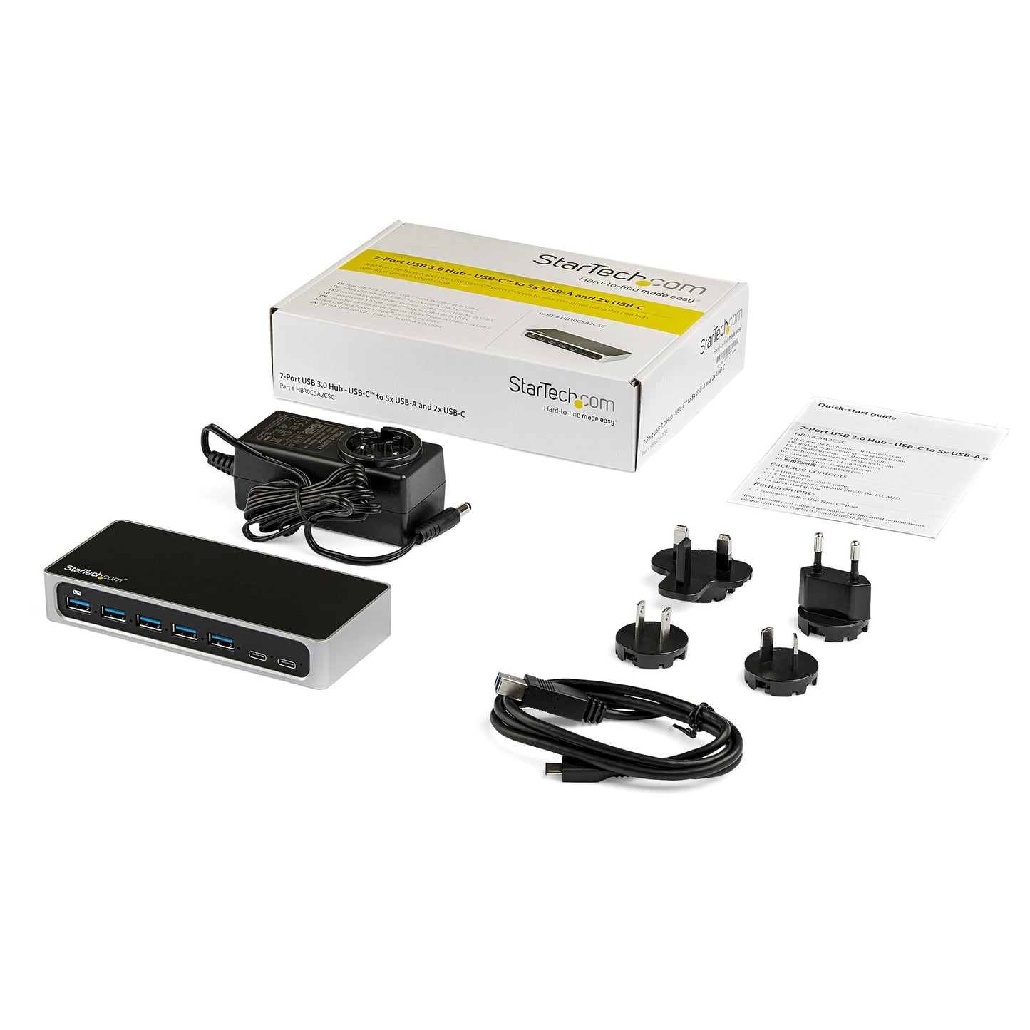 StarTech.com HB30C5A2CSC nodo concentrador USB 3.2 Gen 1 (3.1 Gen 1) Type-B 5000 Mbit/s Negro, Plata