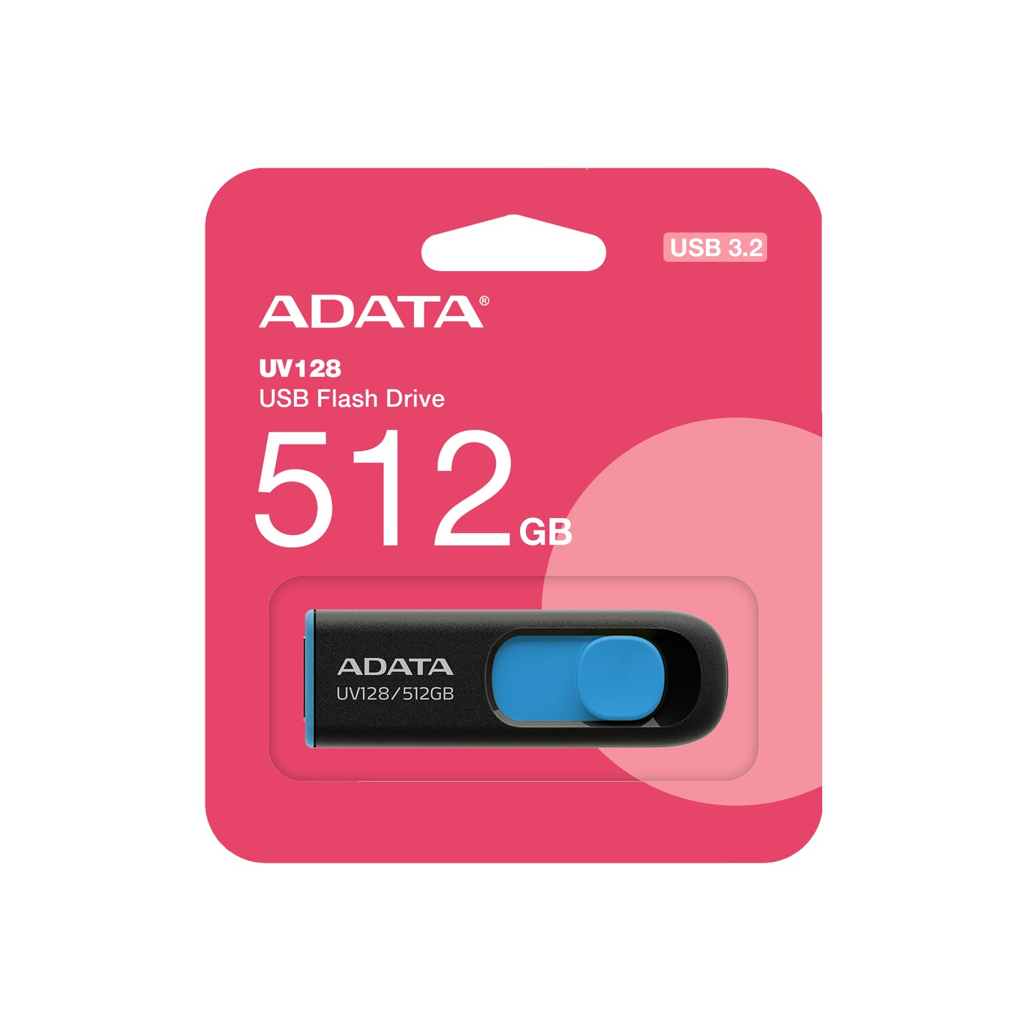 Memoria Adata USB 512GB UV128 3.2 Negro con Azul