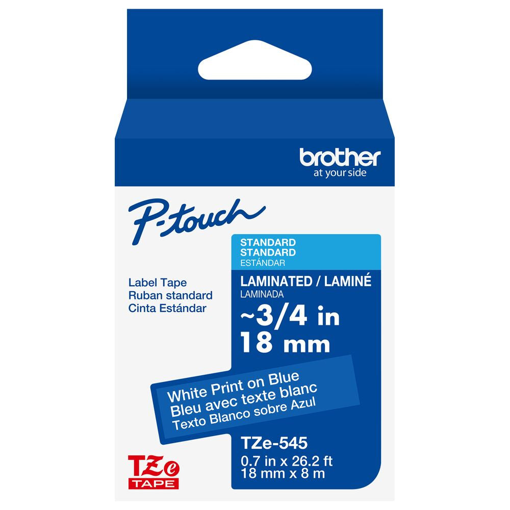 Cinta Laminada Brother Estándar Texto Blanco sobre Cinta Azul de 18mm x 8m