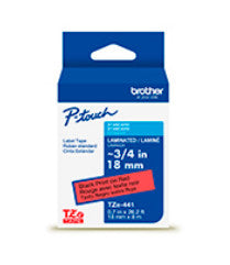 Cinta Laminada Brother Estandar Texto negro sobre cinta roja de 18mm x 8m