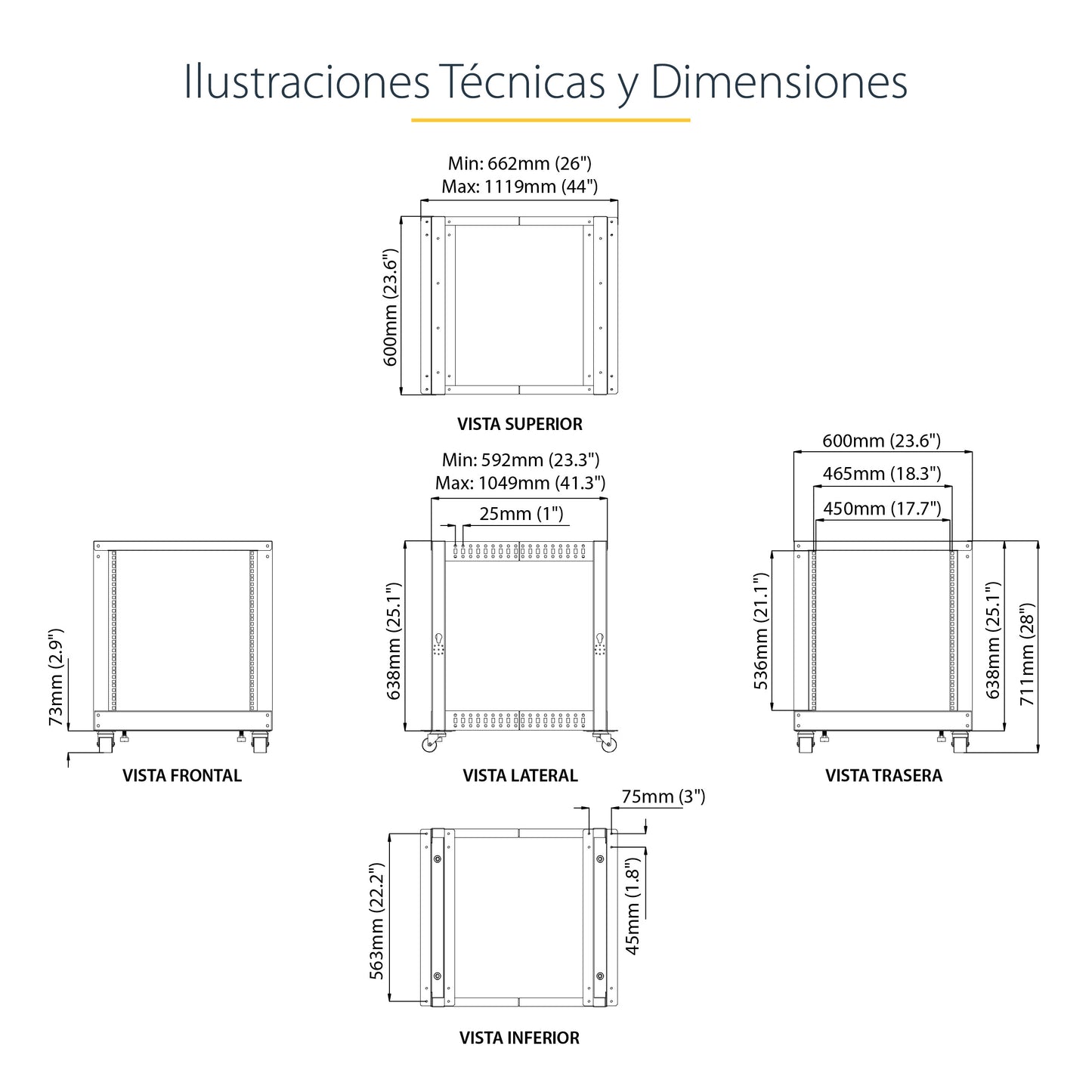 StarTech.com 4POSTRACK12U armario rack Rack o bastidor independiente Negro