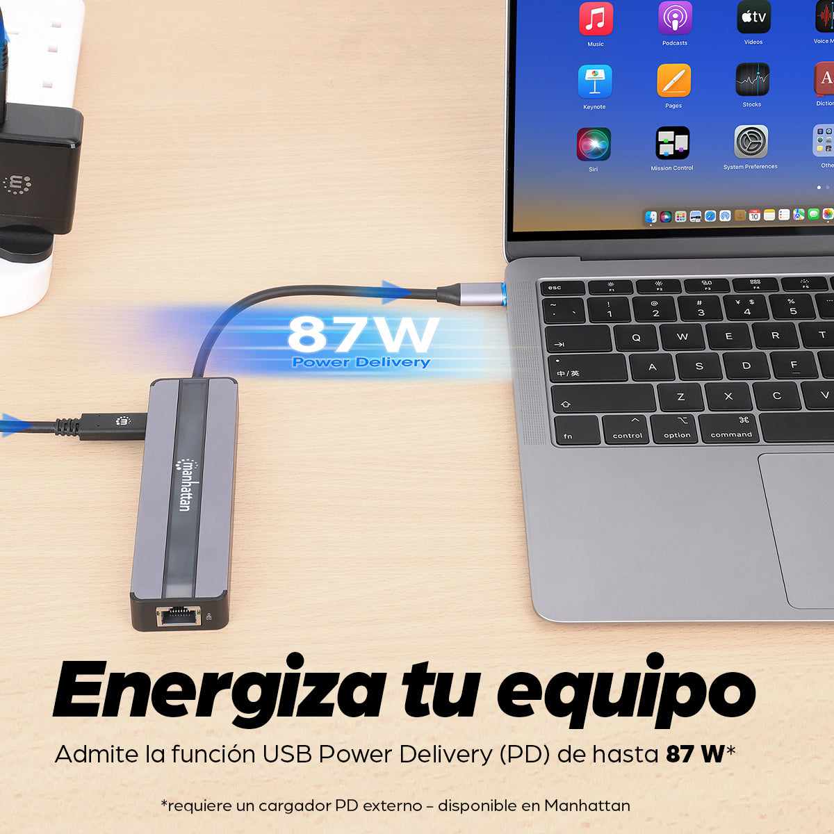 Manhattan 153928 base para laptop o replicador de puertos Alámbrico USB 3.2 Gen 1 (3.1 Gen 1) Type-C Negro, Plata