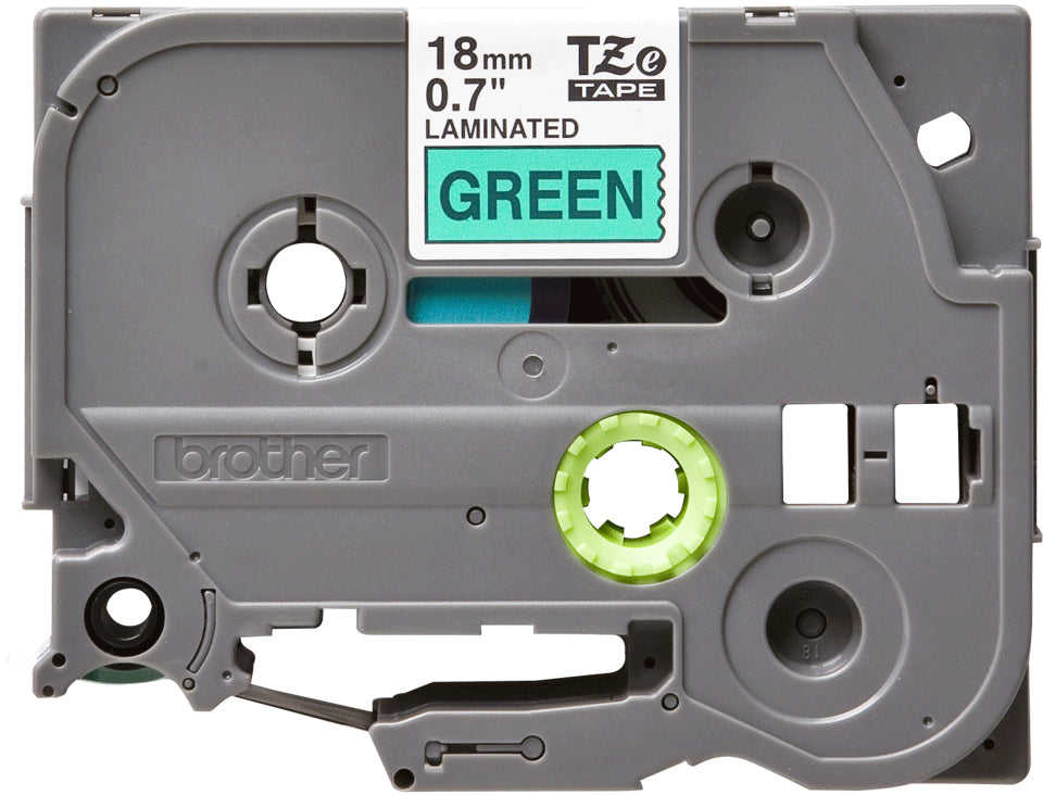 Cinta Brother TZE741 Laminada Negro Sobre Fondo Verde 18mmx8m PT300/310B/330/530