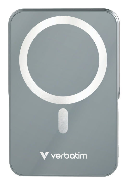 Cargador Magnético Verbatim con carga inalámbrica de vidrio con soporte de 10 000 mah color Gris