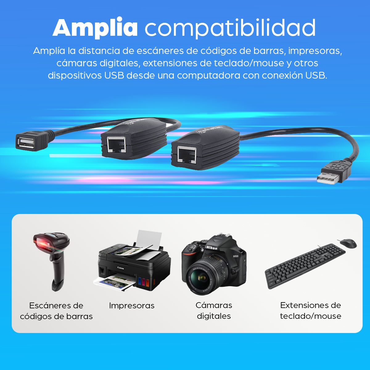 Cable Manhattan Extensor Línea USB Hasta 60m Color Negro