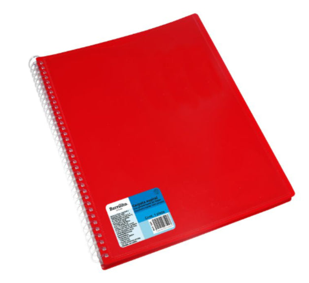 Carpeta Barrilito Espiral 20 Protectores Hoja Paquete C/12 Pzas