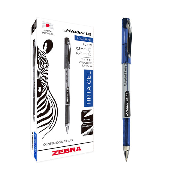 Bolígrafo Zebra J-Roller LE Punto Fino 0.5mm Tinta Gel Color Azul C/6 Pzas