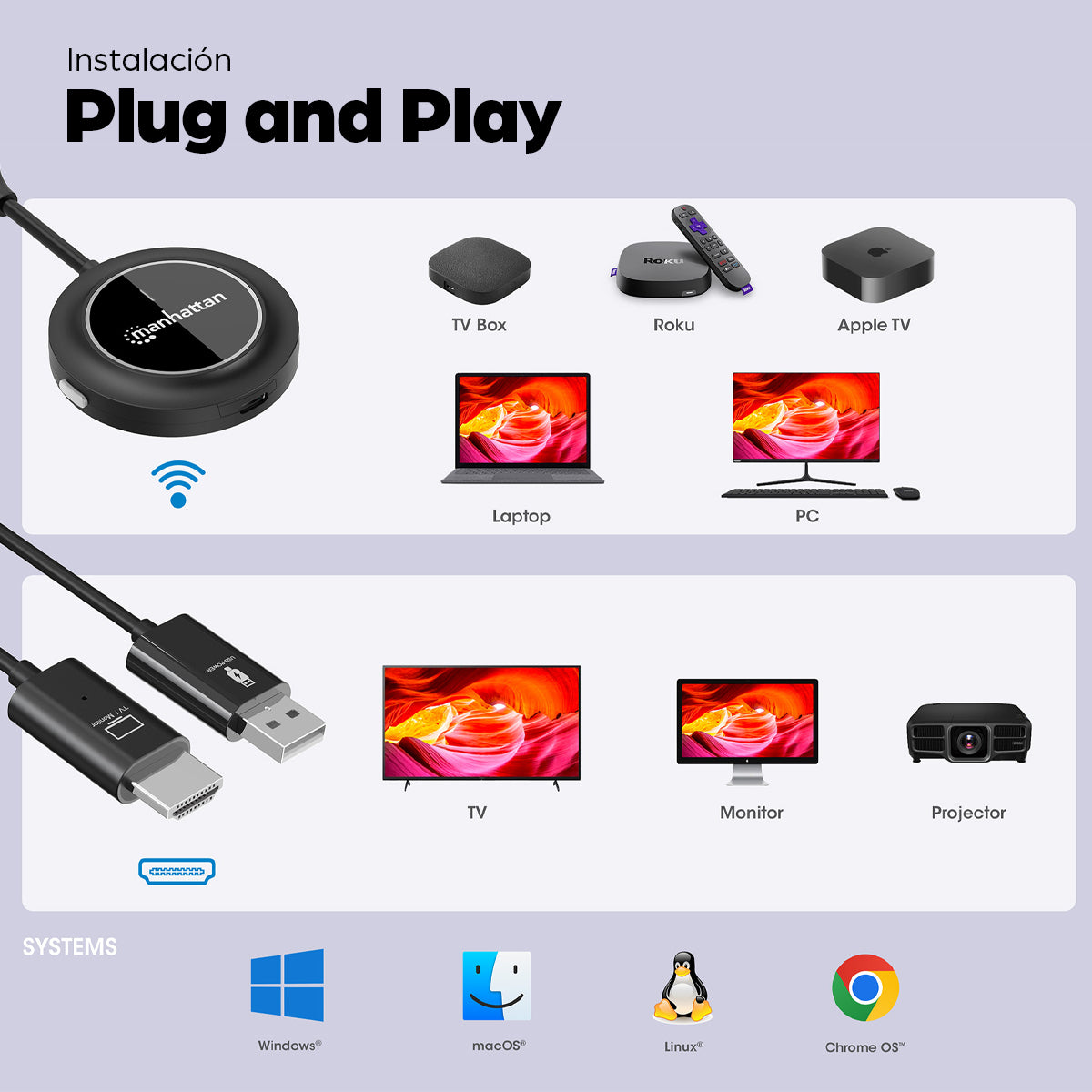 Transmisor Inalámbrico de Video Manhattan HDMI 1080p