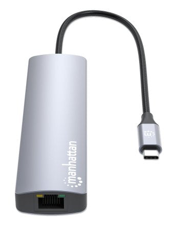 Manhattan 153966 base para laptop o replicador de puertos Alámbrico USB 3.2 Gen 2 (3.1 Gen 2) Type-C Plata