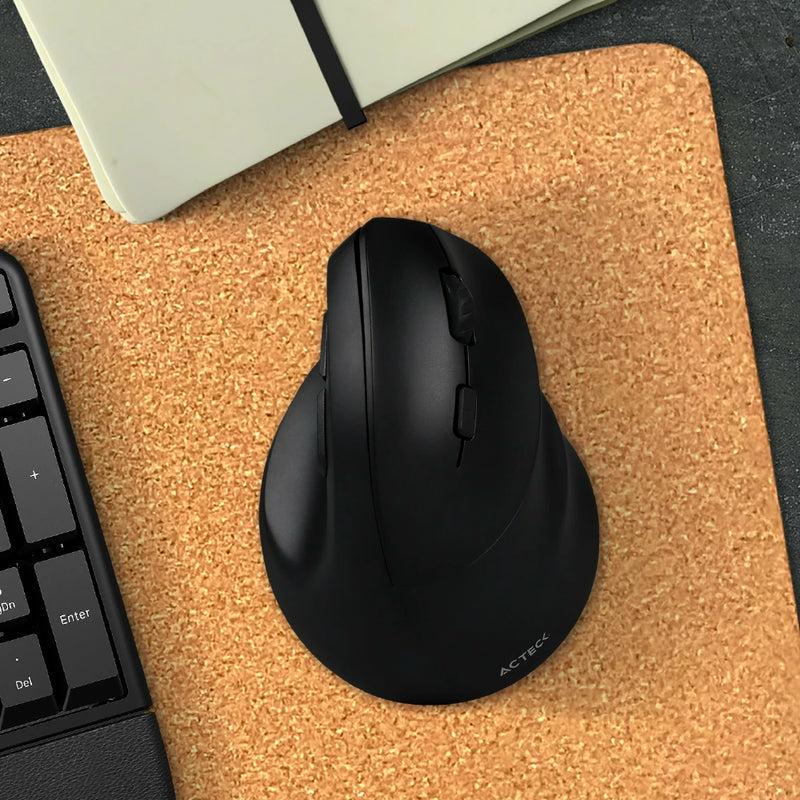 Mouse Vertical Virtuos Acteck Fitt MI520/2.4GHz+2Modos BT/Hasta 2400DPI/7Botones/Ergonómico/Recargable/Advanced Negro