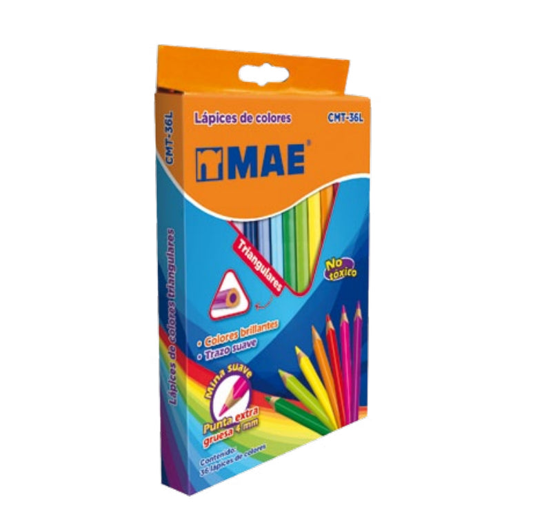 Colores Mae CMT-36L Triangulares Largos Caja C/36 Pzas