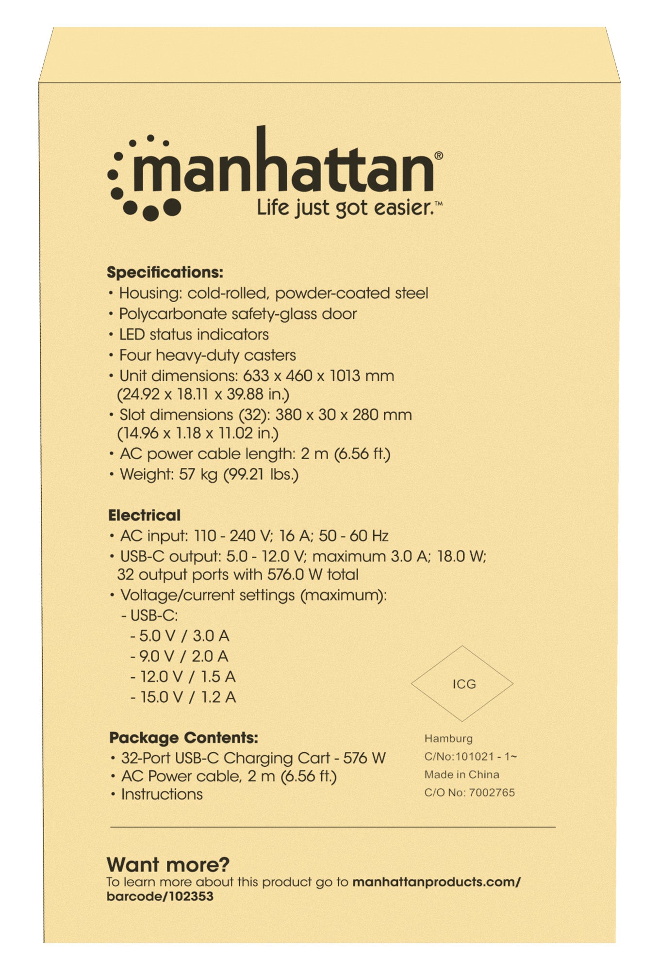 Manhattan 102353 carrito o armario de dispositivo portátil Carrito de manejo de dispositivos portátiles Gris