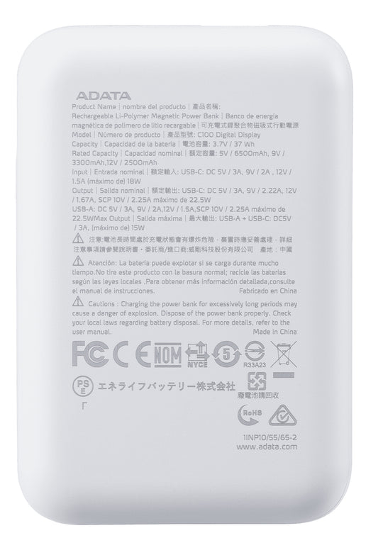 Power Bank Adata 10000mAh Digital PC10022 Blanco
