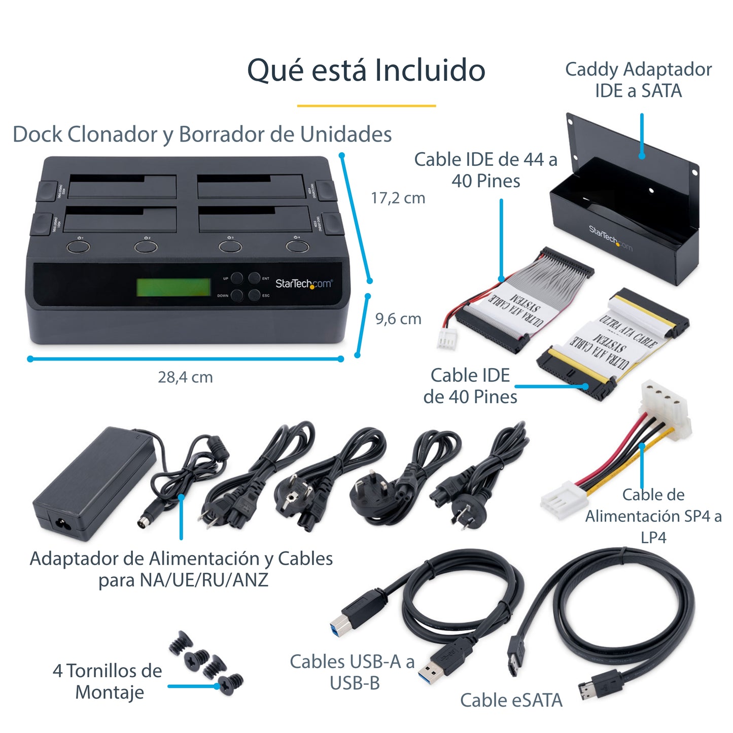 StarTech.com SATDOCK4U3RE duplicador de datos o soporte Duplicador de discos duros Negro 3 copias