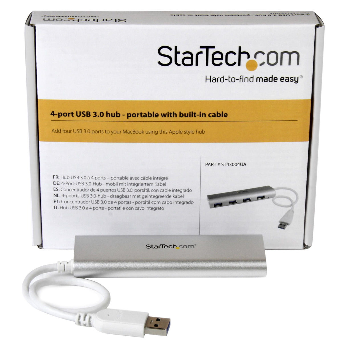 StarTech.com ST43004UA nodo concentrador USB 3.2 Gen 1 (3.1 Gen 1) Type-A 5000 Mbit/s Plata, Blanco