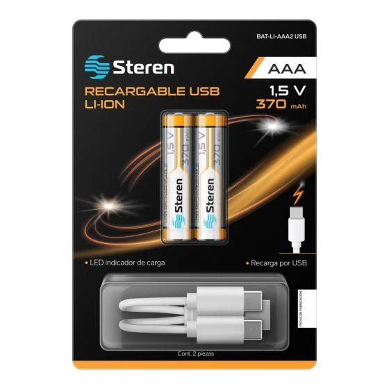 BATERIAS RECARGABLES STEREN USB LI-ION AAA 40 2 PZAS