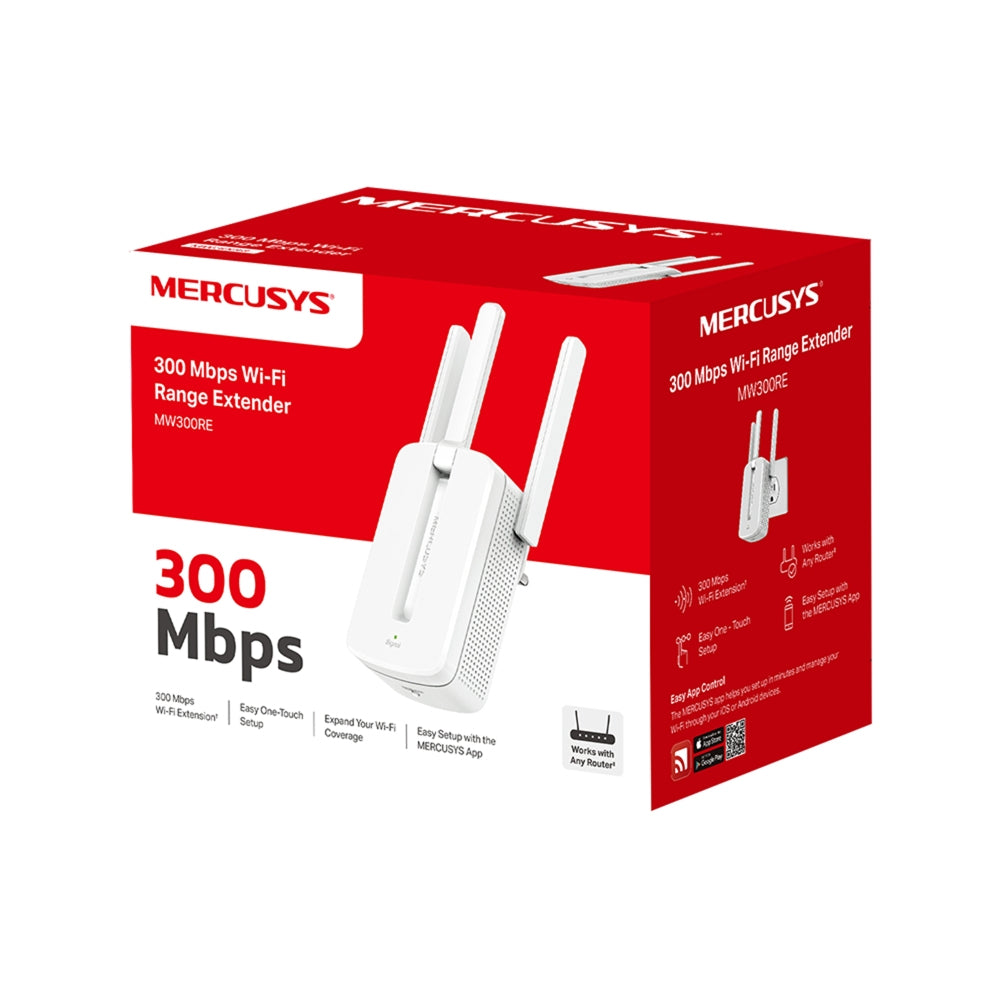 Router Extender Mercusys by TP-Link N300 Wi-Fi 300Mbps at 2 4GHz 3 External Antennas Wall Plugge