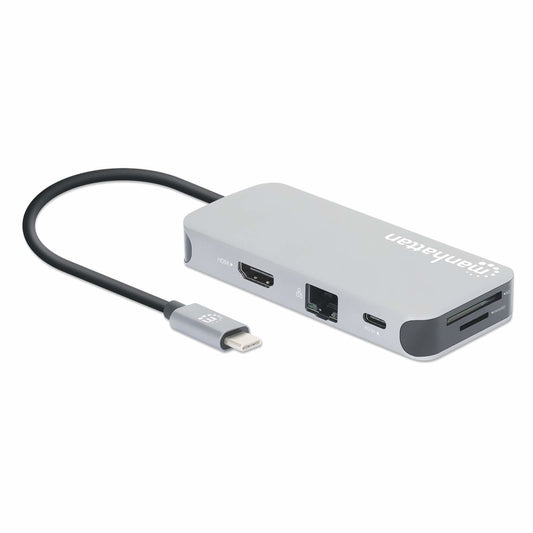 Docking Manhattan USB-C 8 ptos HDMI USB-C PD/2xUSBv3.2/USBv2.0 RED SD/Micro SDD