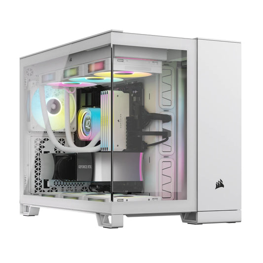 Gabinete Corsair iCUE Link 2500X Mid Tower mATX ITX Cristal Templado Pecera 2xFan RGB Blanco Sin Fuente
