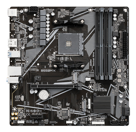 Tarjeta Madre Gigabyte B550M K 4xDDR4 128GB 4733Mhz PCIe 4.0 M.2 HDMI DP S AM4 Ryzen mATX